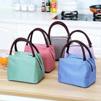 6 colors oxford canvas convenient cooler lunch bags insulated cold waterproof portable striped thermal picnic tote box case