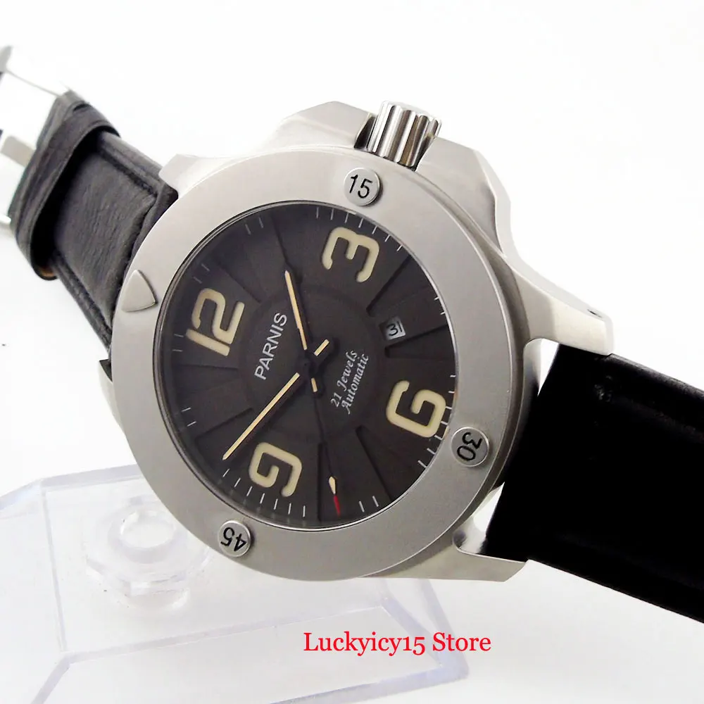2 Model Dress Round Stainless Steel Men's Watch 47mm Case Sapphire Glass Auto Date Sapphire Crystal Leather Strap Luminous Marks