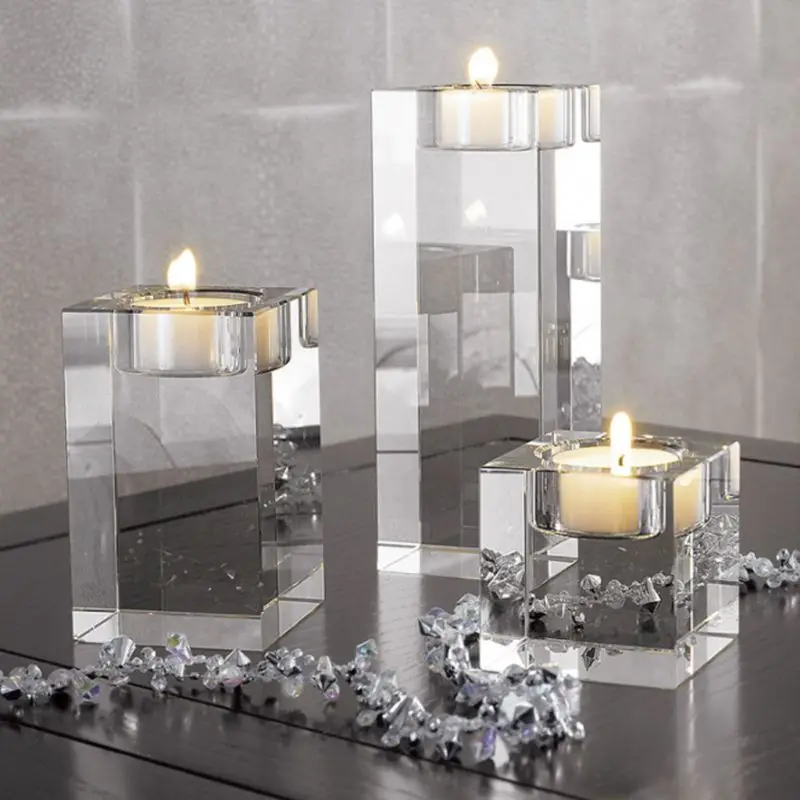 Square White Crystal Religious Candle Holder Tealight Candlestick for Home Wedding Party Decorations Candelabra Centerpieces | Дом и сад