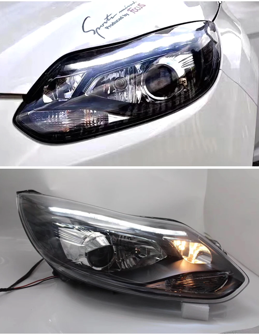 1Pair Car Styling for focus ST Style LED DRL H7 Hid Option Angel Eye Bi Xenon Beam for Ford Focus 3 LED Headlight 2012 2013