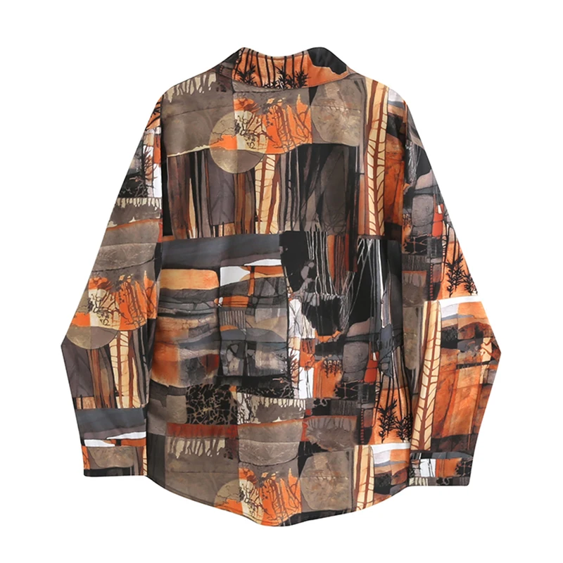 

Vintage stitching printed buttons shirt women's 2021 new spring long-sleeved women's top casual tops Korean fashion streetwear