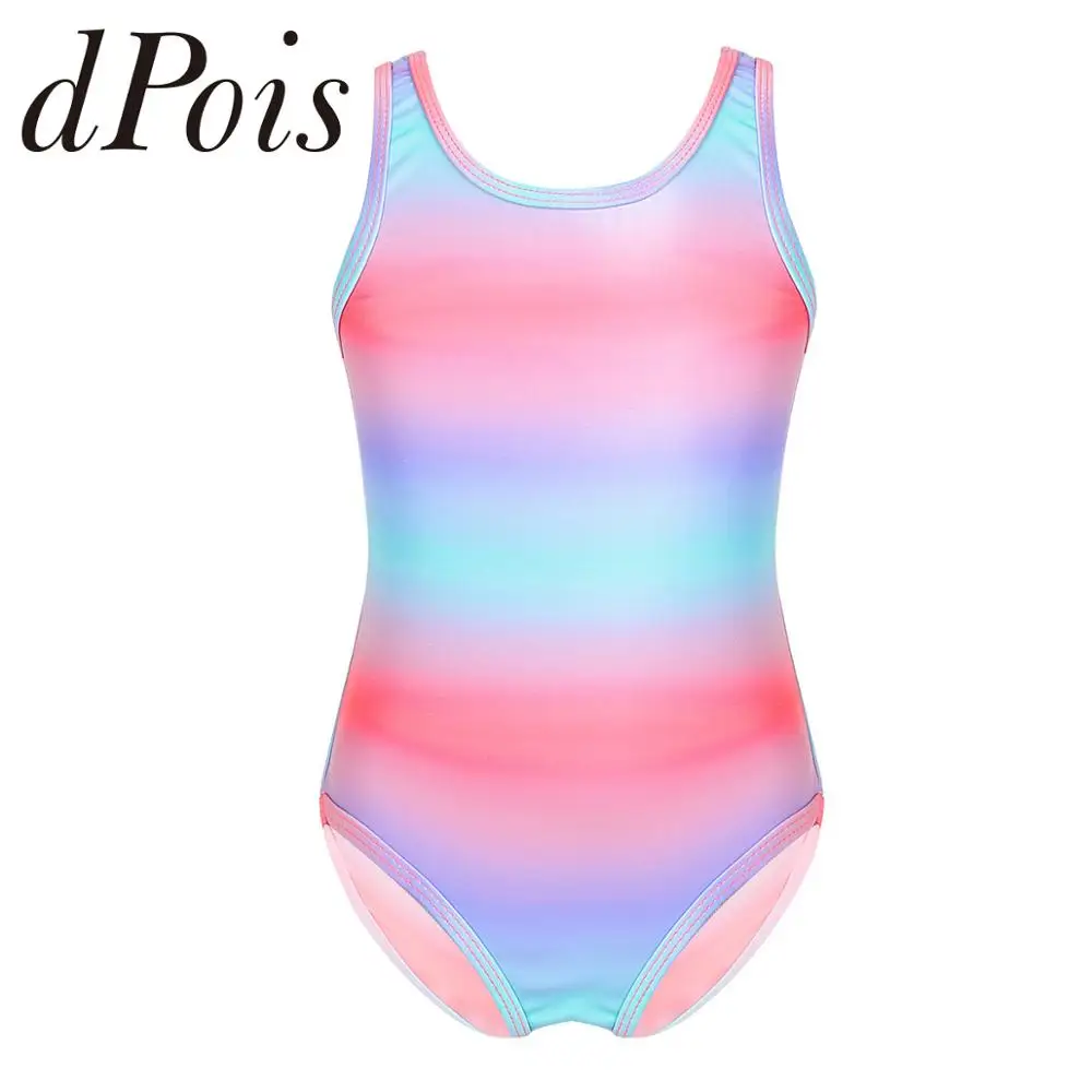 Цельный купальник для девочек пляжный разноцветный детский без рукавов с