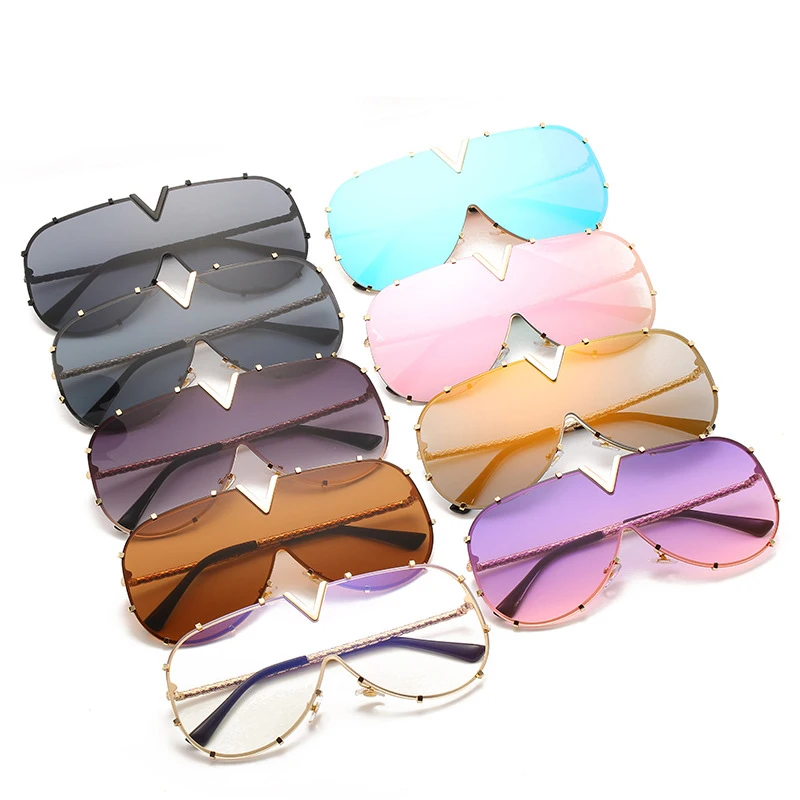 

Fashion Square Oversized Rimless Sunglasses Women Men Vintage Luxury Brand Rivet Mirror Siamese Sun Glasses UV400 Shades