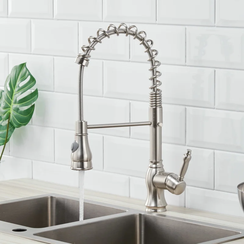 FLG пружинный стильный матовый никелевый смеситель для кухни выдвижной