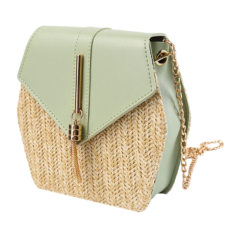

New Fashion Hexagon Mulit Style Straw+PU Bag Handbags Women Summer Rattan Bag Handmade Woven Beach