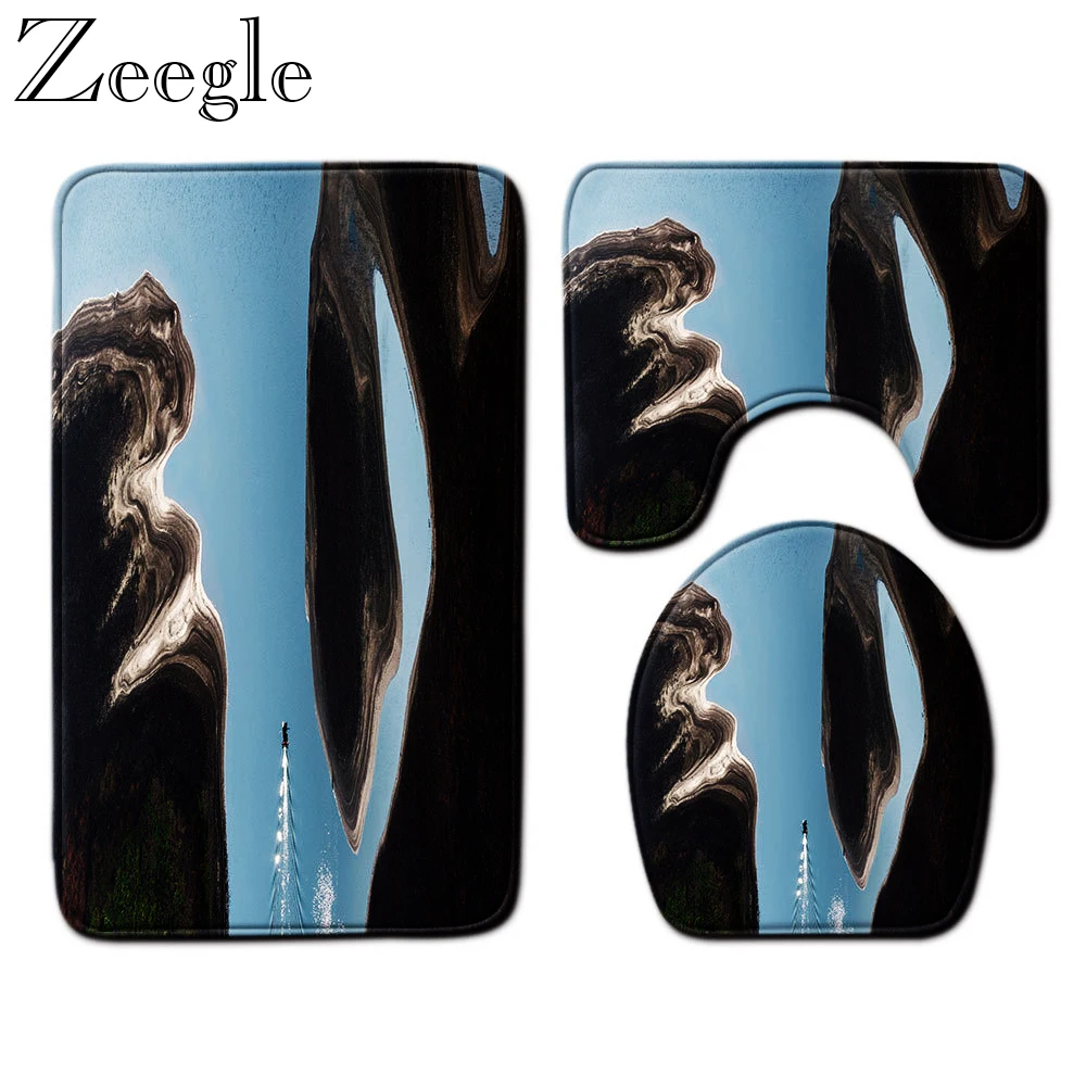 Zeegle 3 шт./компл. Набор ковриков для ванной с живописным принтом нескользящий