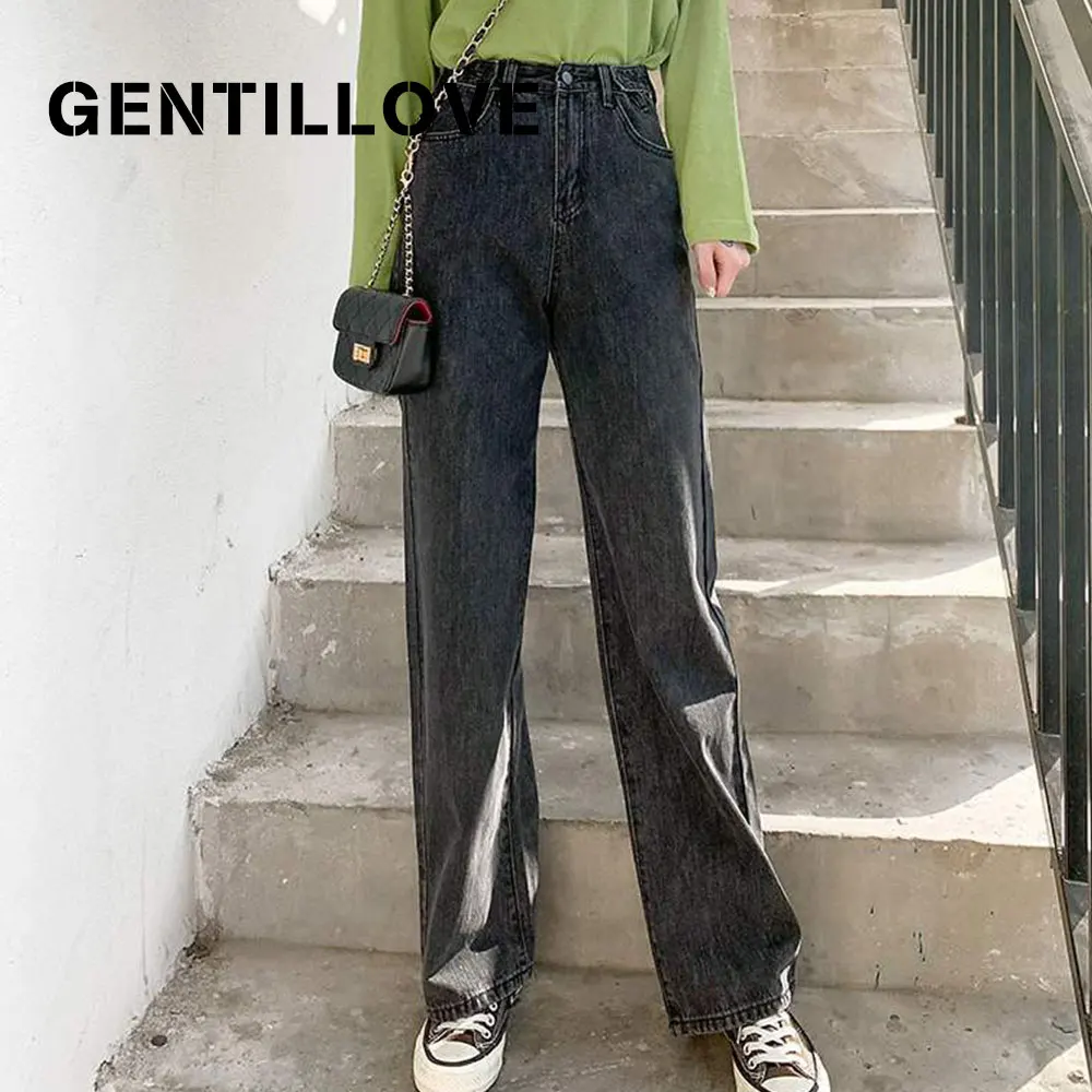 

Женские свободные джинсы-багги Gentillove, с высокой талией и широкими штанинами, винтажные уличные прямые брюки из денима в стиле Харадзюку