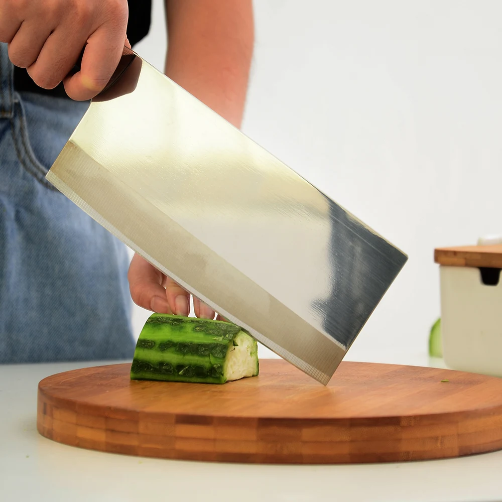 

QING 8'' INCH Stainless Steel Chef Cleaver Kitchen Chopping Knife Full Tang Wood Handle Bone Cutter Slicer Filleting Knife