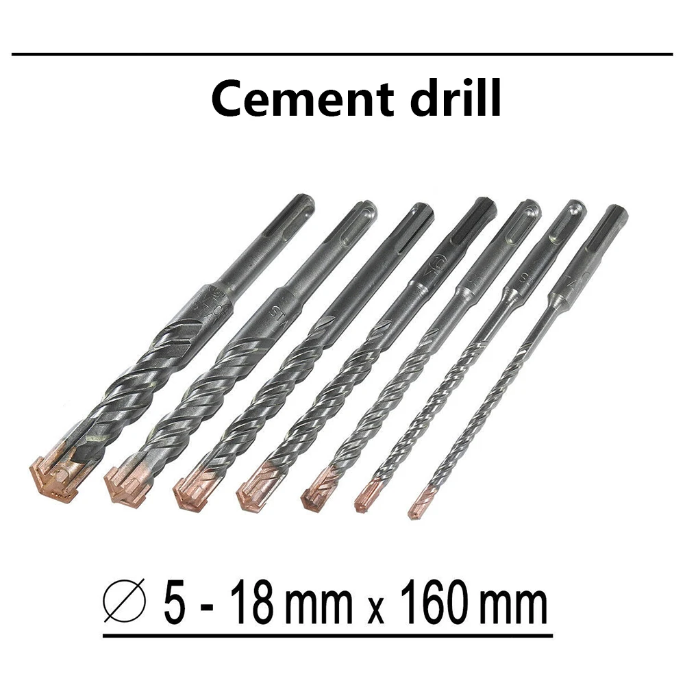 

7Pcs/set 160mm Electric Hammer Drill Bits 5-18mm Cross Type Tungsten Steel Alloy SDS Plus for Masonry Concrete Rock Stone