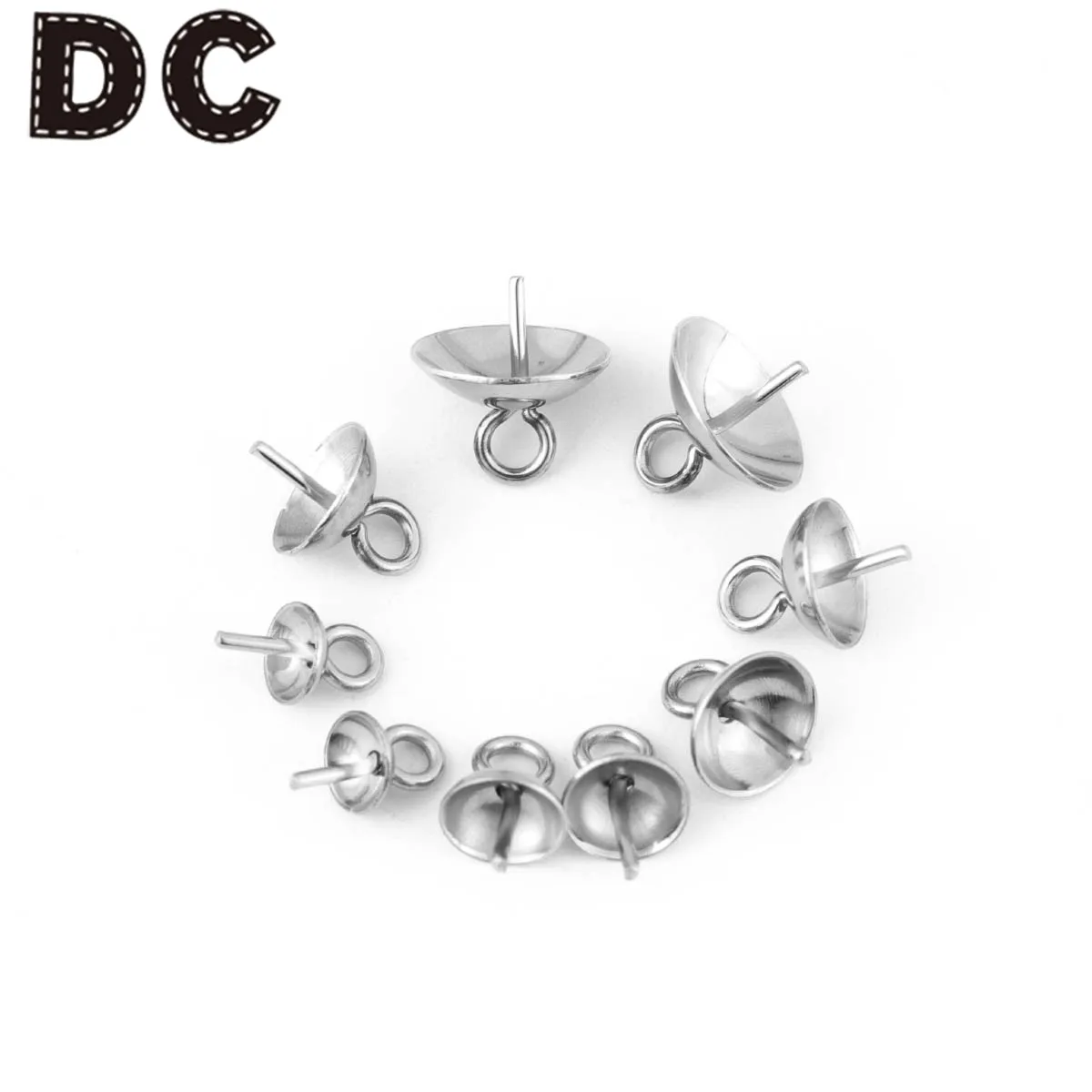 

Fashion 20pcs/lot Round Stainless Steel Tone Screw Eyes Bails Top Drilled Beads caps pendant charm connector DIY Jewelry making