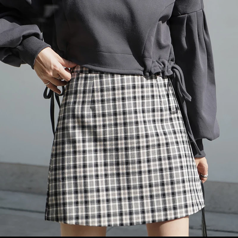

2020 Autumn Winter Plaid Mini Skirt Etek High Waist A-line White Korean Casual Short Falda De Cuadros Woman Skirts Jupe Femme