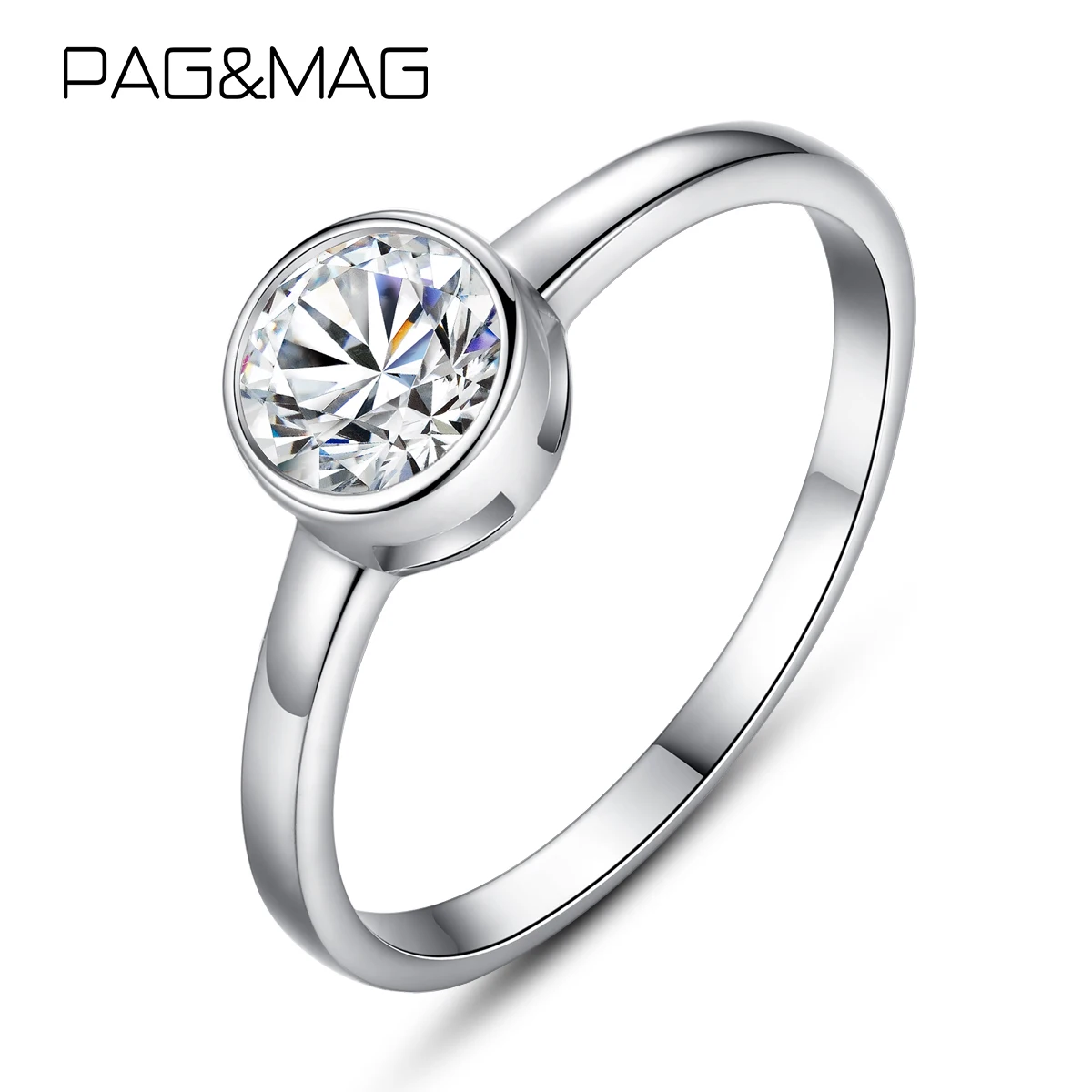 PAG & MAG блестящее кольцо из стерлингового серебра 925 пробы с искусственным