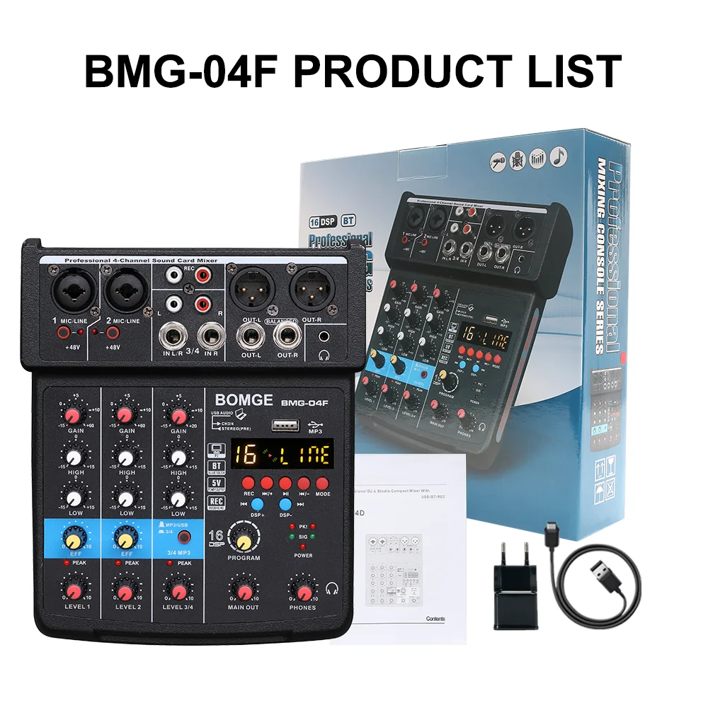 BOMGE BMG-04F 4-канальный аудио микшер звуковой интерфейс 16 DSP Bluetooth USB смешивающая