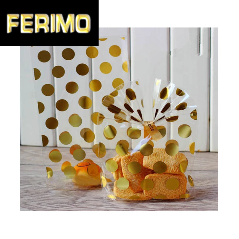 

100pcs Polka Dots Printed Candy Gift Bags Plastic Gift Packing Bag Cupcake Wrapper Self Adhesive Cookies Bags Soap Pouches Xmas