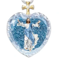 exquisite fashion creative love blue crystal cross womens necklace pendant jesus prayer pendant exquisite jewelry gift