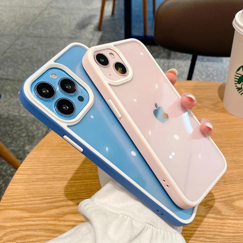 

Luxury Candy Silicone Frame Shockproof Thin Case For iPhone 11 12 13 Pro Max Mini XR X XS 7 8 Plus SE 2020 Clear Hard Cover Capa