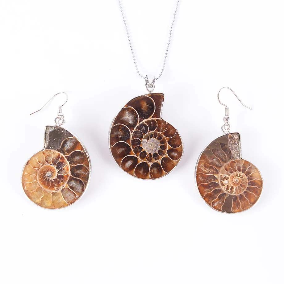 Женская Подарочная спиральная серьга подвеска в виде натуральной улитки амонита