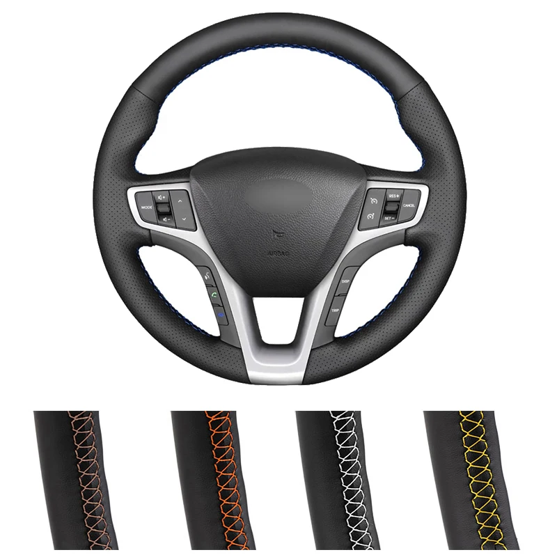 DIY заказной чехол рулевого колеса автомобиля для Hyundai I40 2011-2019 черный кожаный