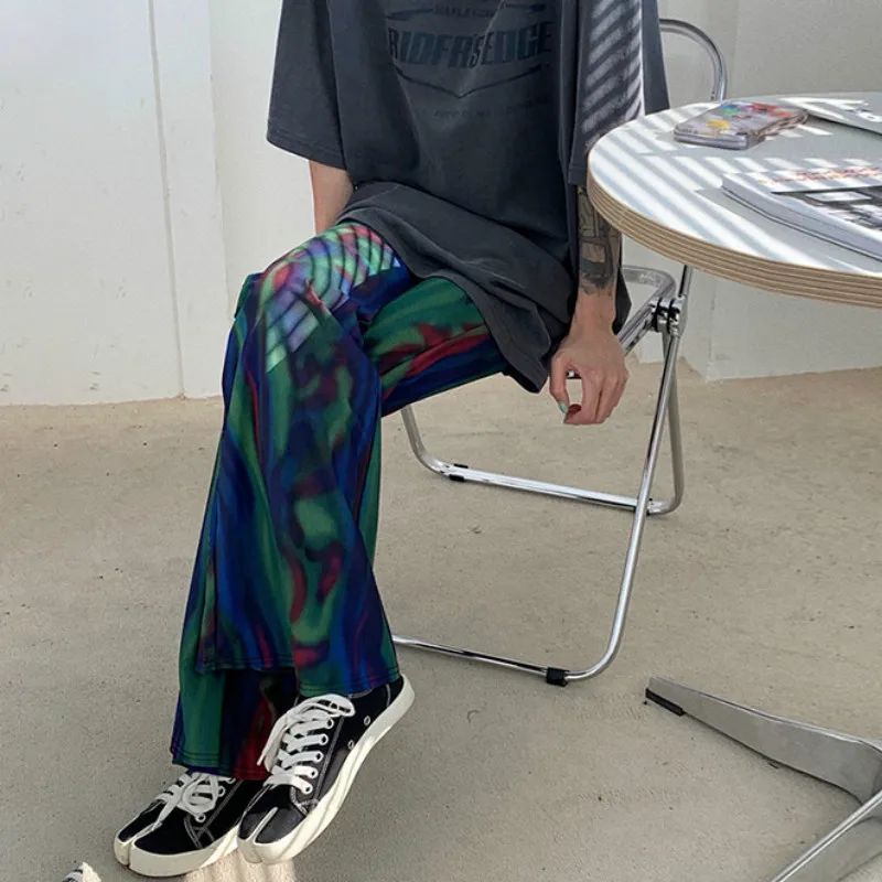 

Women Tie Dye Print Flare Pants Summer Elastic Waist Loose Casual Pant New Female Maxi Trousers WEILIAN