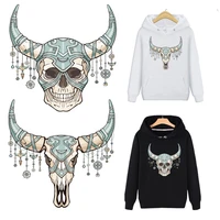 new bull skull thermo stickers iron on patches for clothing print on man women t shirt jacket flower fashion clothes applique