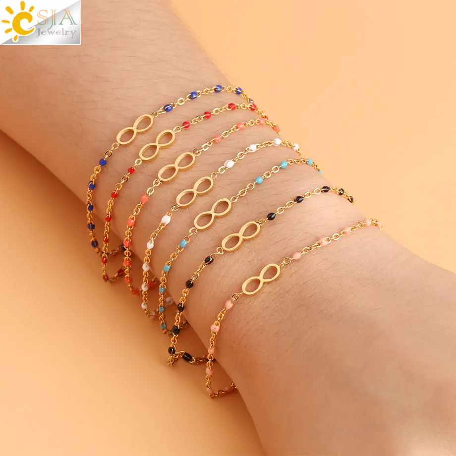 Браслет CSJA Infinity 8 из нержавеющей стали для женщин 2020 браслеты Delica золотистые