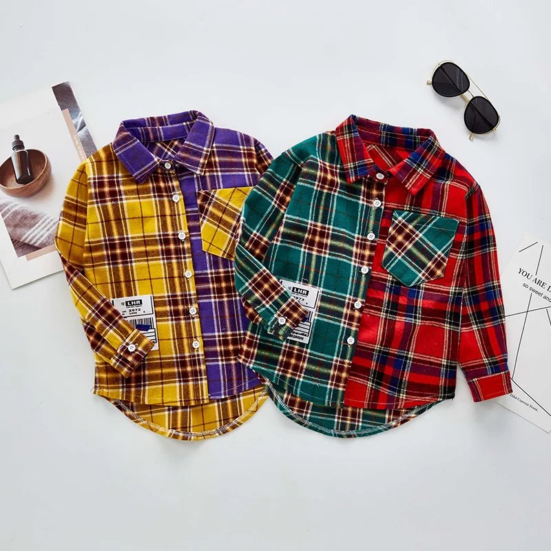 Модная Осенняя Блузка для девочек разноцветные рубашки в клетку с отстрочкой