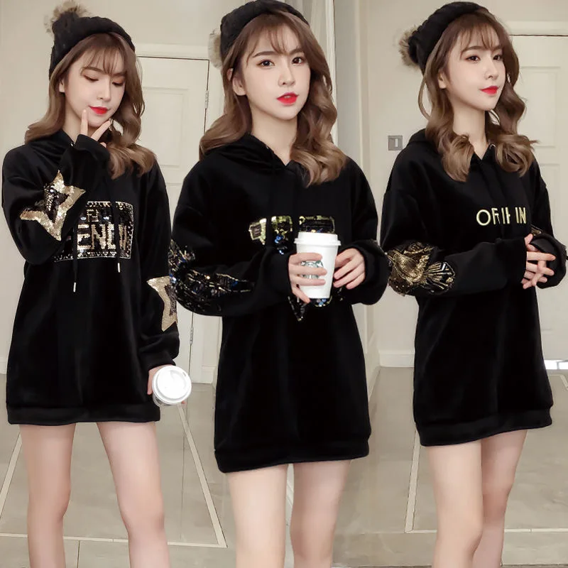 

Winter Boutique Plus Velvet Thick Gold Velvet Sweater Women's Mid-Length Korean Style Loose Fashion Jacket Doublesided Suede Top