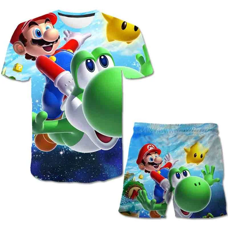 Children Sets Tops+Pants Super Mario T Shirt Girls Tees Kids Shorts Sport Suit Baby T-shirt 4 5 6 7 8 9-14 Years M03 | Детская одежда и