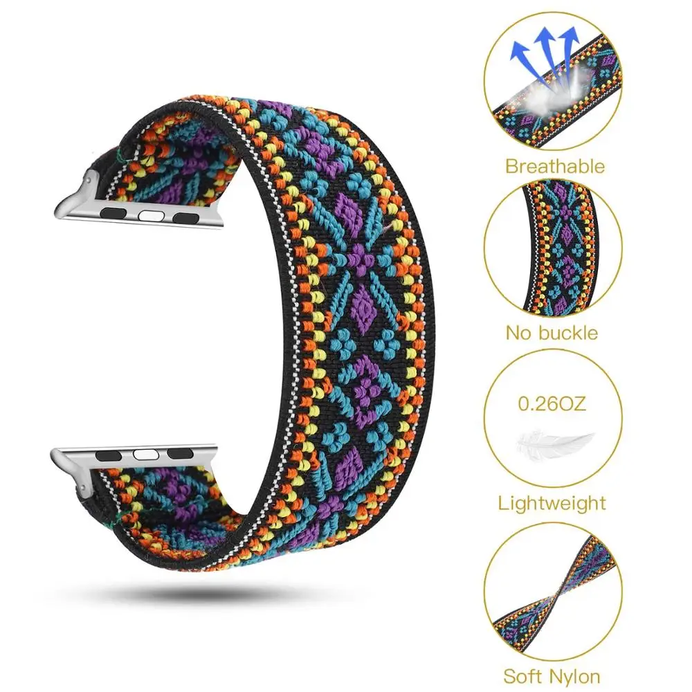 Ремешок для Apple watch band 40 мм 38 41 45 44 42 эластичный богемный Браслет-петля соло iWatch series