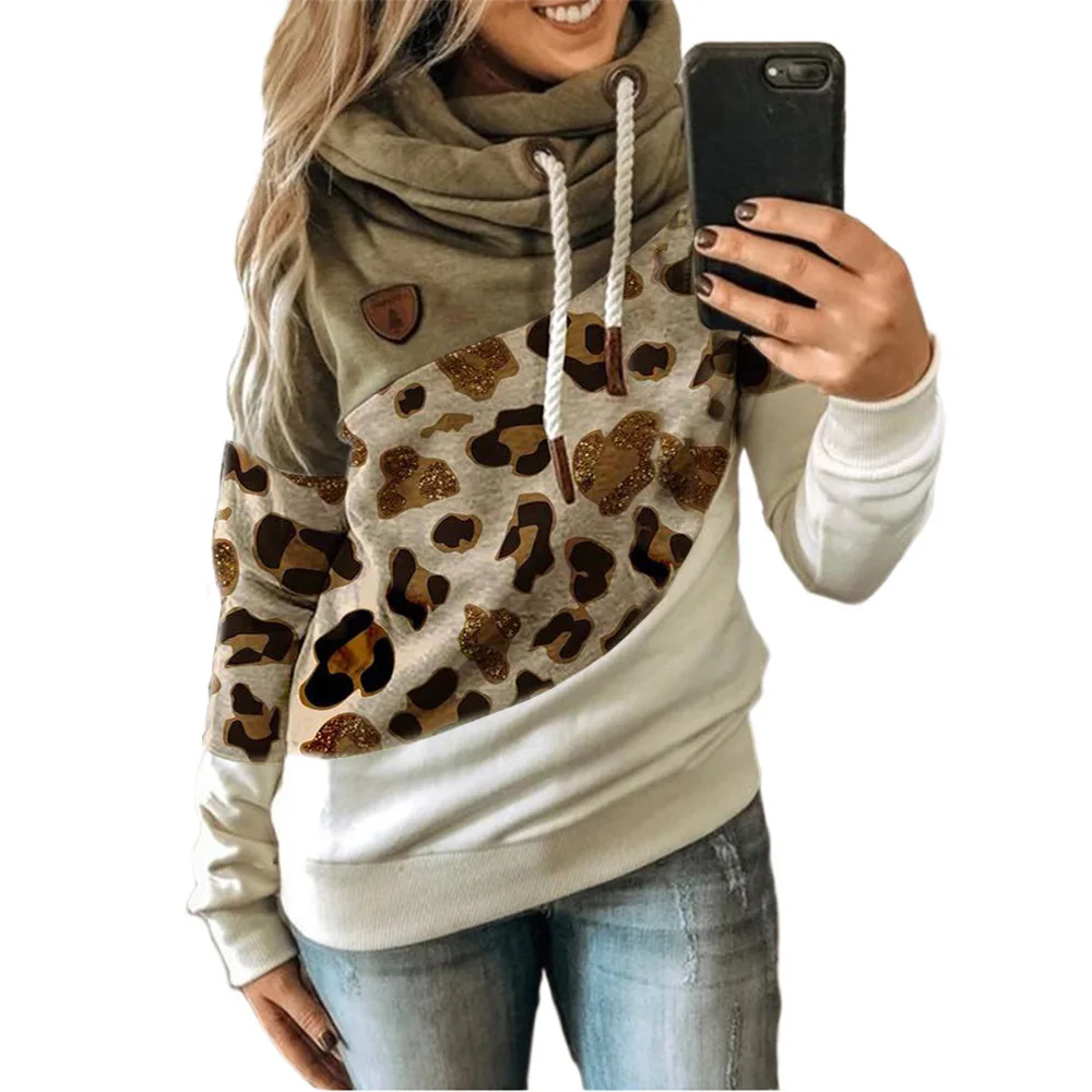 

New women's printed patchwork Hooded Fleece loose sweater