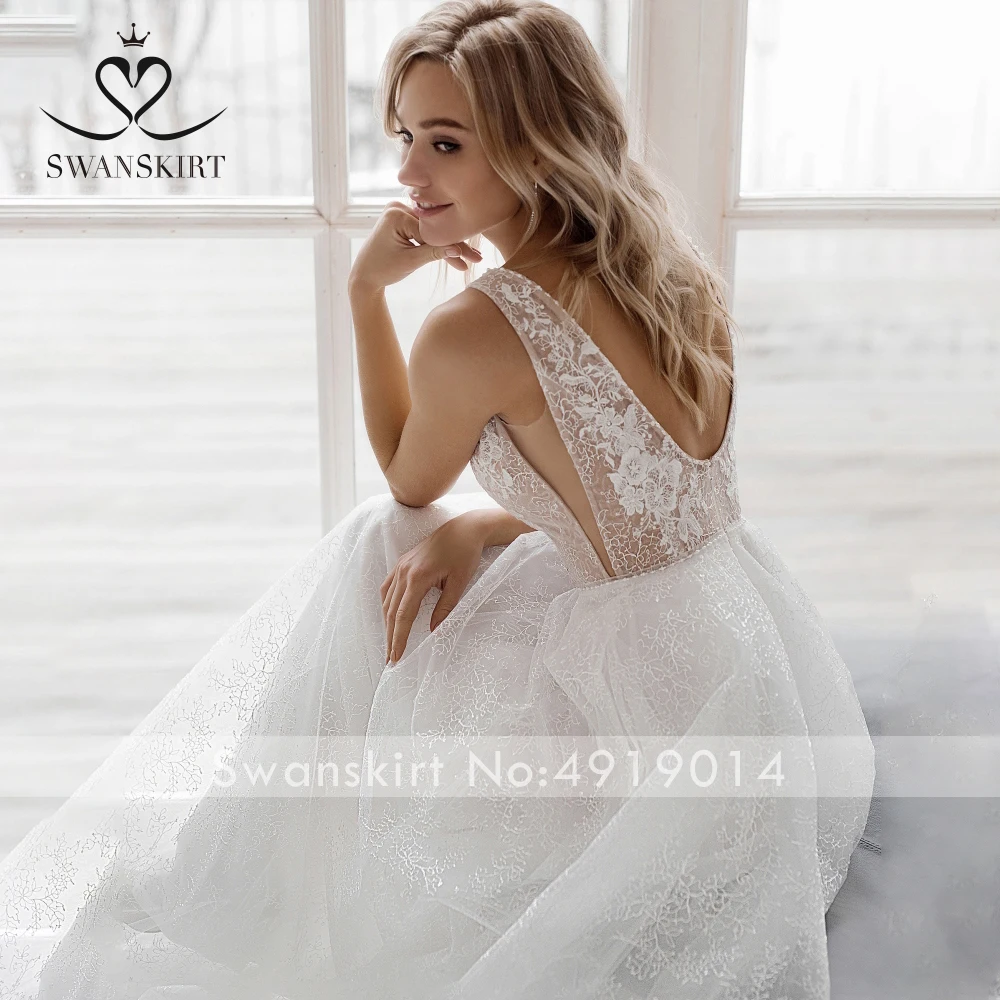 Сексуальные аппликации Тюль спинки свадебное платье Swanskirt NR10 Фея Иллюзия Турция платье для невесты принцессы индивидуальные Vestido de noiva