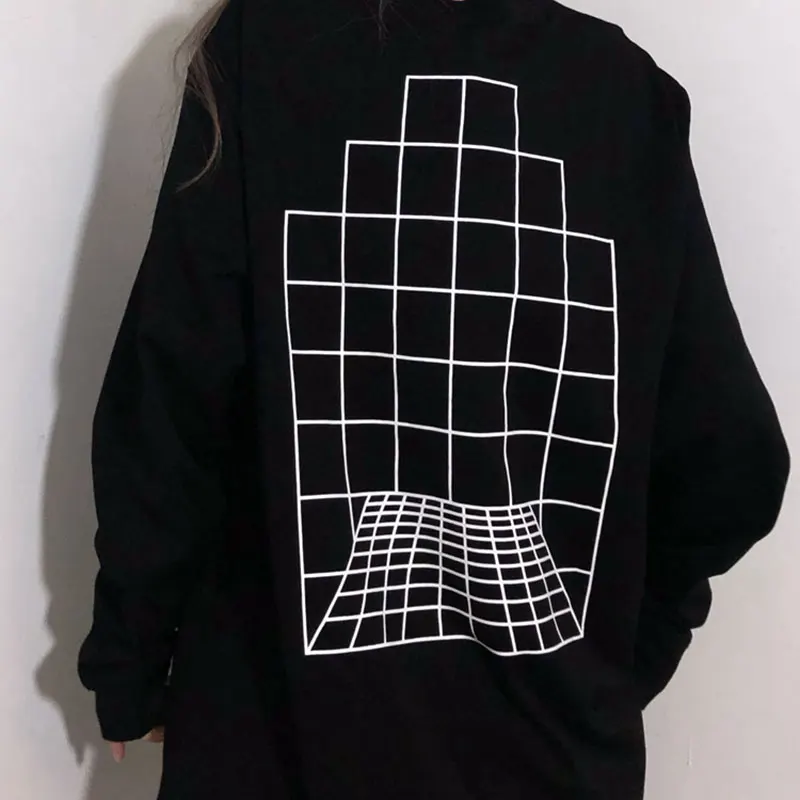 No Hat Hoodies Women Vintage Streetwear O-neck Long Sleeve Tops Hip Hop Design Plaid-pattern Printing Oversize Sweatshirts Teens | Женская