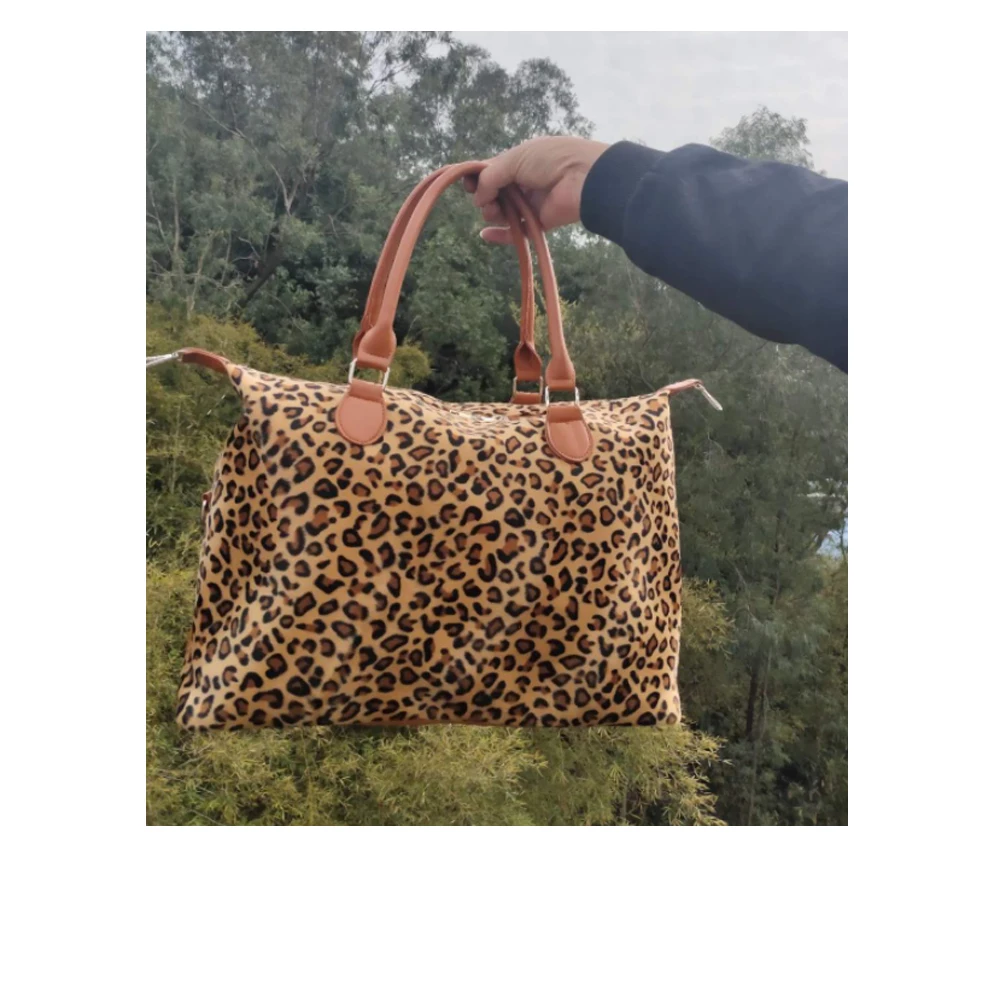 

Pu Leather Cow Leopard Mottling Weekender Bag Travel Duffle Bag Large Tote Shoulder Bags For Women