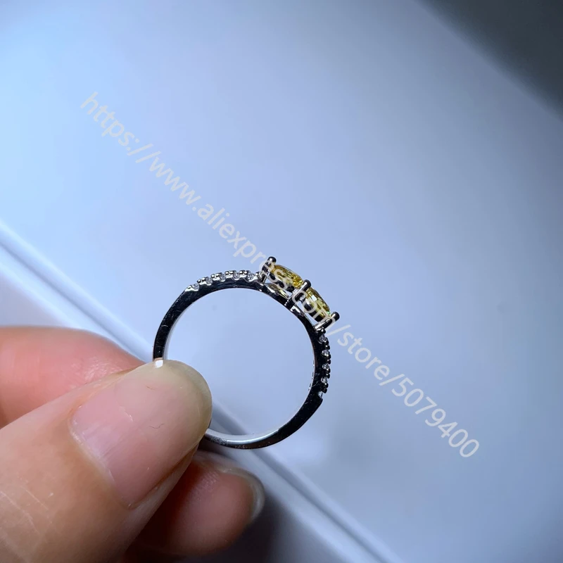 

Round Citrines Dainty ring white Gold plated Silvers ring double yellow CZ Delicate Minimalist ring Promise Engagement gift