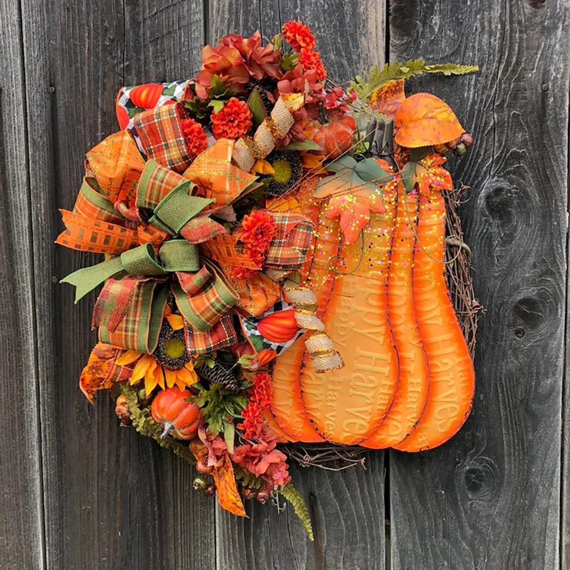 

Thanksgiving Halloween Maple Leaf Christmas Pumpkin Rattan Wreath Door Decor