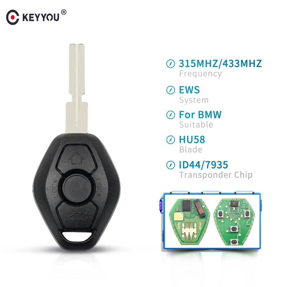 KEYYOU ID44 чип Автомобильный Дистанционный ключ для BMW E38 E39 E46 X3 X5 Z3 Z4 1 3 5 7 серия 315/433MHz