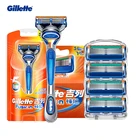Gillette Fusion бритва 1 ручка + N лезвия профессиональные Для мужчин уход за кожей лица для бритья волос удобные 5-ти слойной 100% Германия импортный клинок