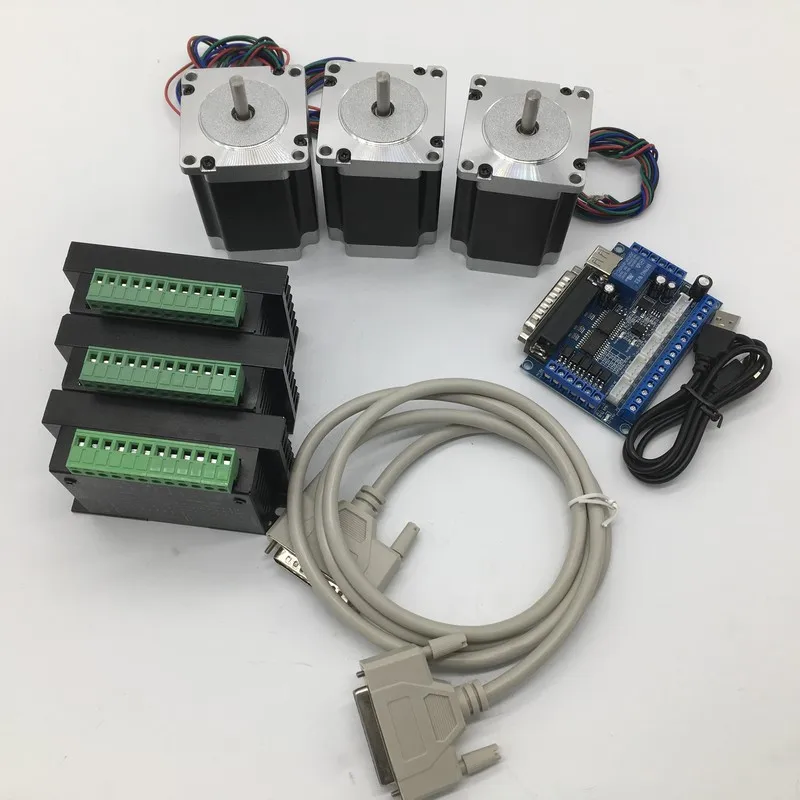 Шаговый двигатель Nema23 3 шт. вал 8 мм и драйвер с платой разрыва mach3 57*76 А 1 нм 260 унций