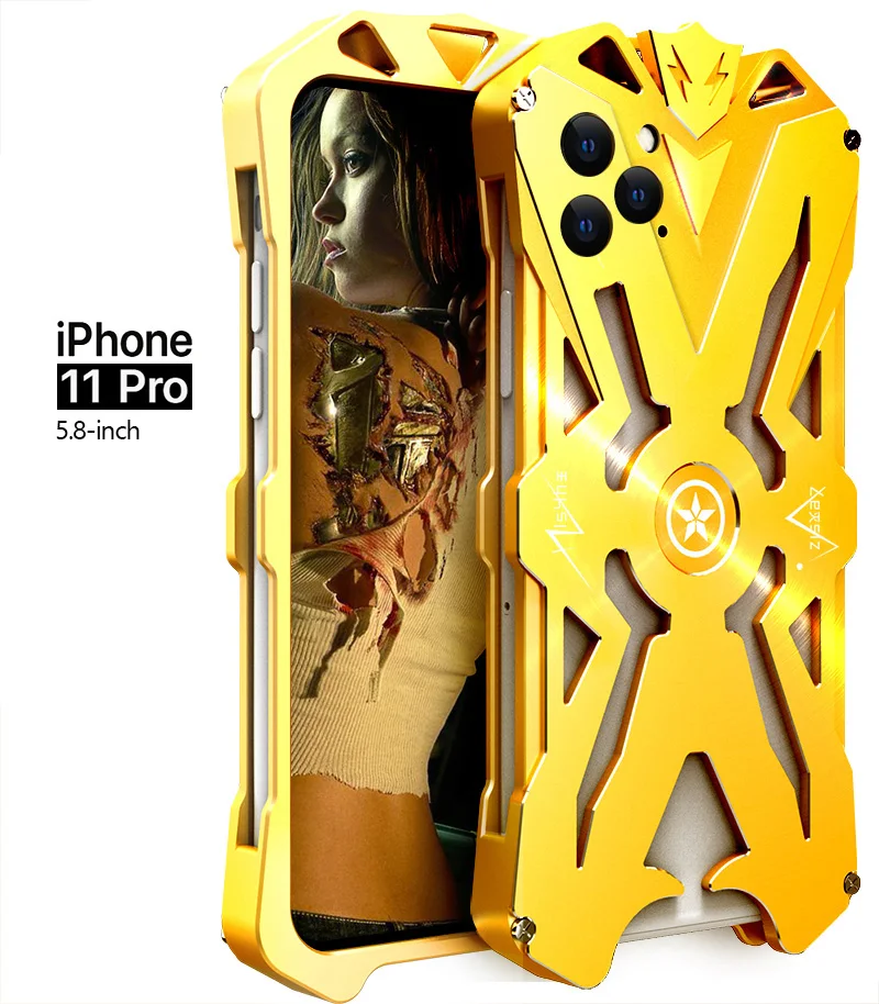 Для Iphone 11 Pro Чехол Simon противоударный металлический чехол для задней крышки для Iphone 11 Pro Max Алюминиевый противоударный чехол для улицы - Цвет: Золотой