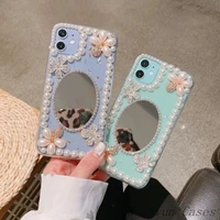 bling pearl flower gold silver foil soft mirror phone case for iphone 12 pro 11 pro max 12 mini x xr xs 7 8 plus se 2020 cover