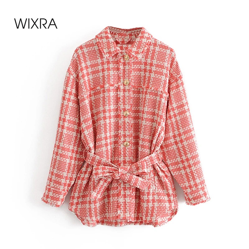 

Wixra Plaid Coat Long Sleeve Sweet Korean Jacket With Sashes 2020 Autumn Elegant Jackets Womens Causal Clothes