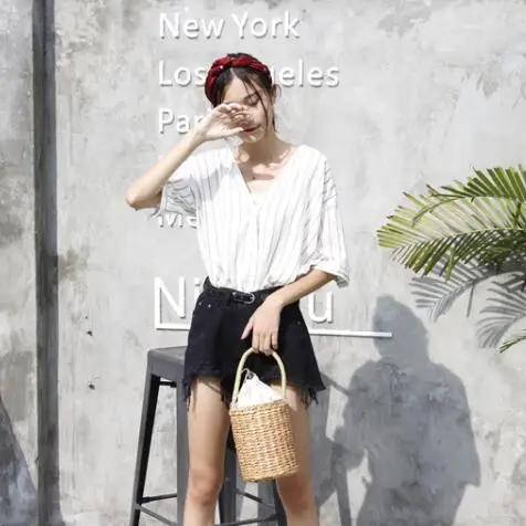 Летние женские джинсовые шорты с высокой талией размера плюс неровными широкими