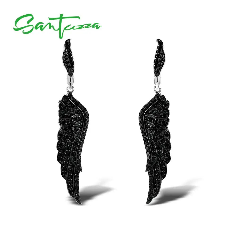 Женские серебряные серьги SANTUZZA из серебра 925 пробы с черной шпинелью и крыльями