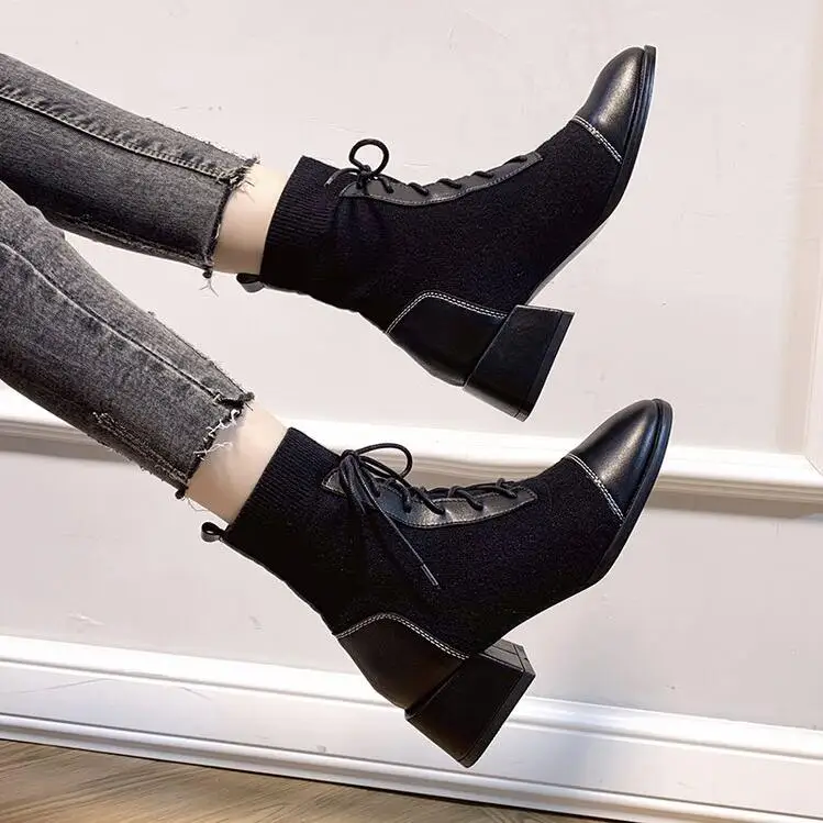 Ботильоны Женская обувь женские ботинки с блестками эластичные носки короткие