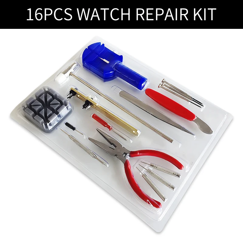 

Лидер продаж, высококачественный набор инструментов для ремонта часов из 16 предметов с Двойной блистерной упаковкой