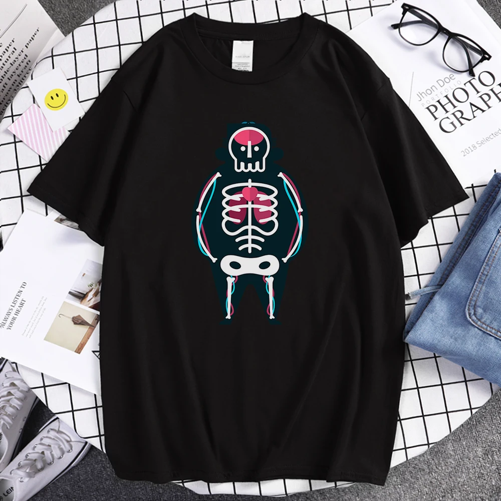

Cartoon Style Skeleton Prints T Shirt maleStreet Harajuku Topsts shirt Breathable Casual Tshirt Crew Neck Sport T-shirt men's