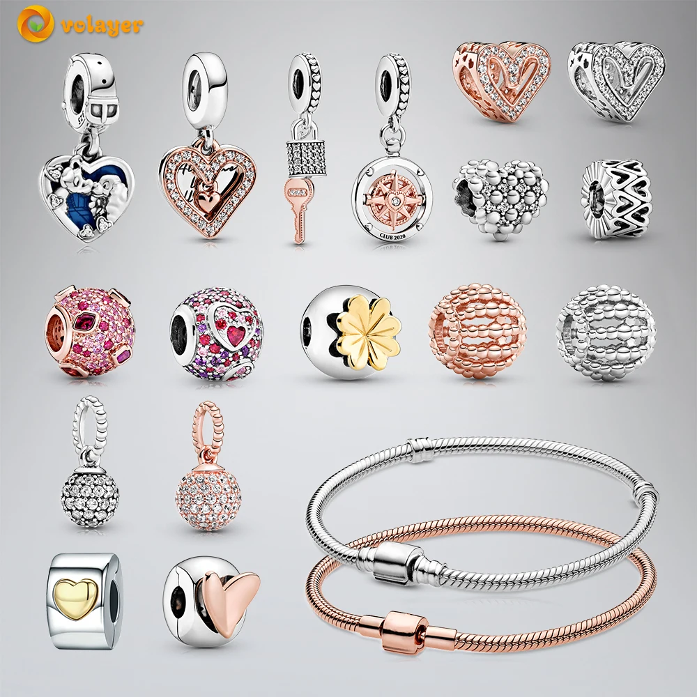 

Volayer Valentine's Style 925 Sterling Silver Beads Lady and Tramp Freehand Heart Dangle Charm fit Original Pandora Bracelets