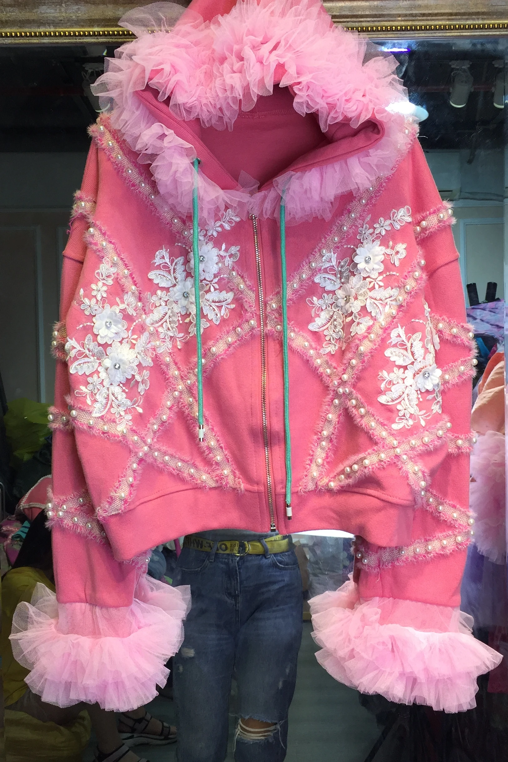 Тайланд оригинальный уличный бренд 2019 осень и зима новый жемчуг цветок тяжелая