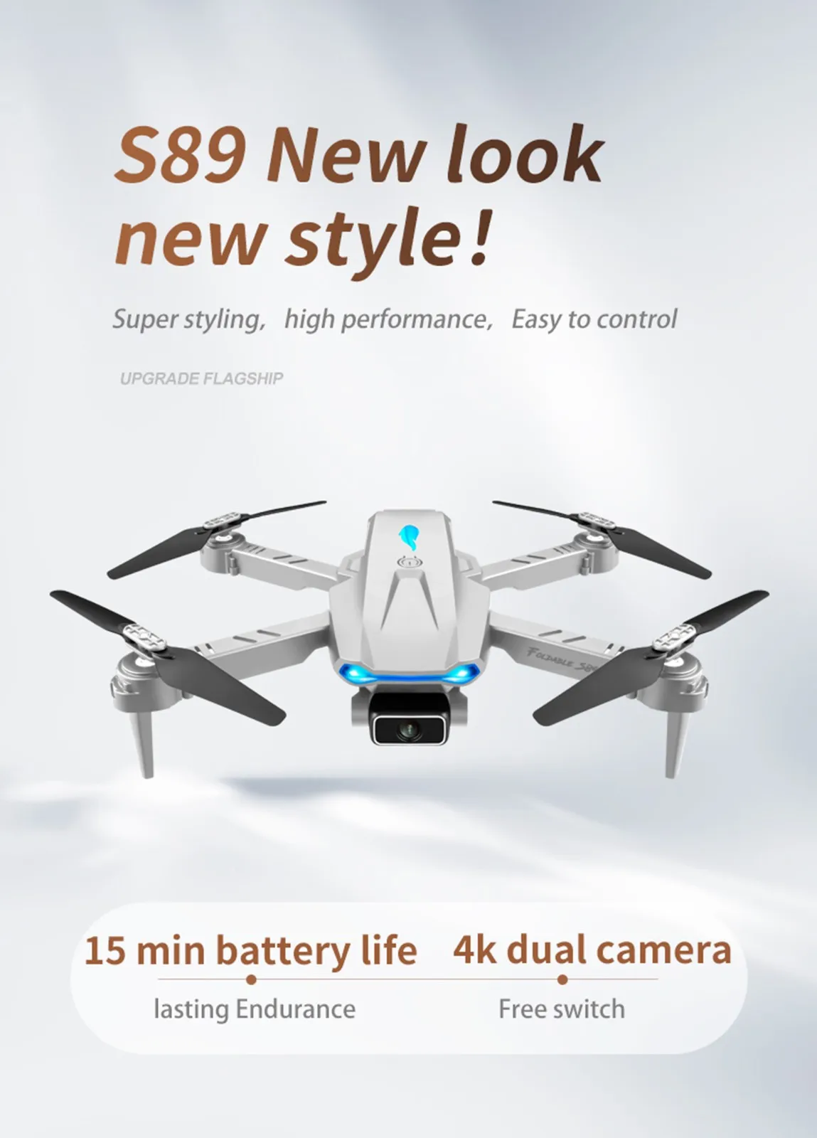 Квадрокоптер Dualcamera S89 складной 4k Hd Wi Fi Fpv|Радиоуправляемые вертолеты| |