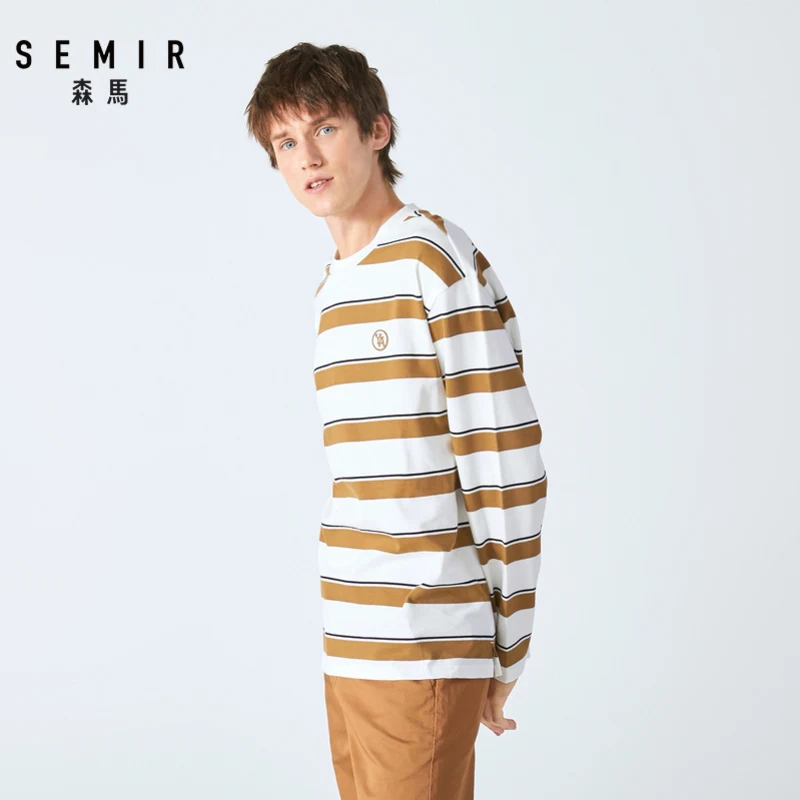 Мужская футболка с длинными рукавами SEMIR свободная в полоску для студентов осени